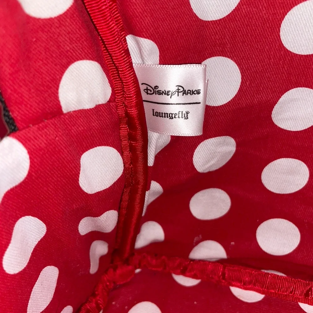 Disney Parks Loungefly Sequin Minnie Mouse Red Black Bow Polka Dots Backpack
